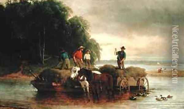Gathering Sedge Shrewsbury River New Jersey Oil Painting - William Hahn