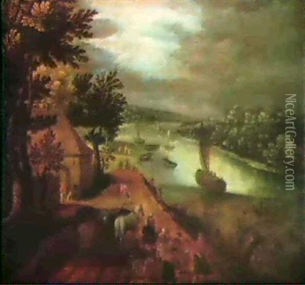 Flusslandschaft Mit Buntem Treiben Oil Painting - Abel Grimmer