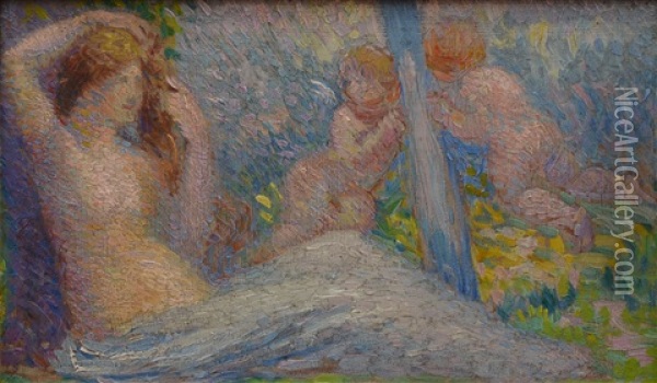 Baigneuse Et Deux Amours Oil Painting - Hippolyte Petitjean