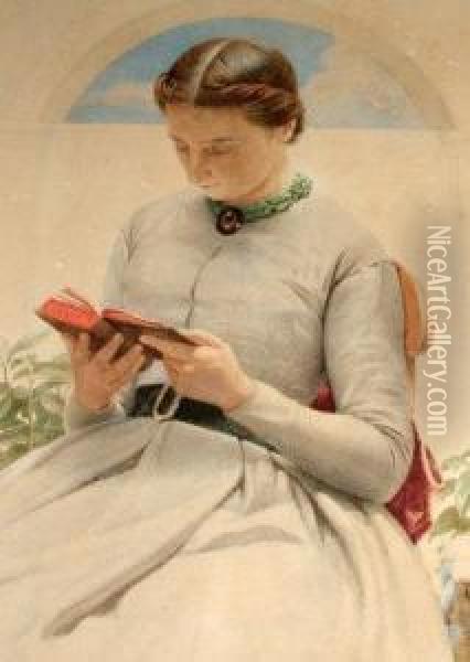 A Young Woman Reading On Terrace Oil Painting - Edward Radford