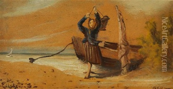 Fisherwoman On The Shore Oil Painting - Louis Michel Eilshemius
