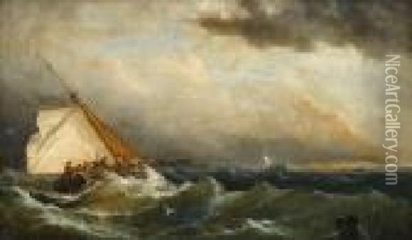 Boat In Rough Seas Oil Painting - Edward Moran