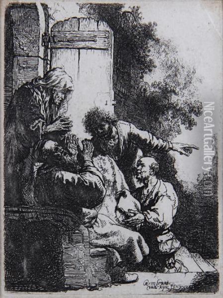 Joseph's Coat Brought To Jacob (bartsch 38) Oil Painting - Rembrandt Van Rijn