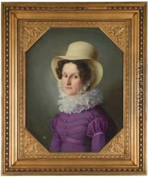 Dame In Lila (portrait Of A Woman In Purple) Oil Painting - Friedrich Wilhelm von Schadow