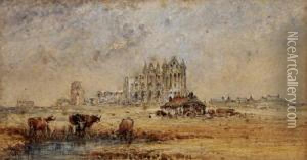 Whitby Abbey From The Hawsker Road Oil Painting - George Weatherill