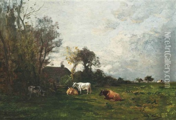 Paysage Avec Les Vaches Oil Painting - Jules Hereau