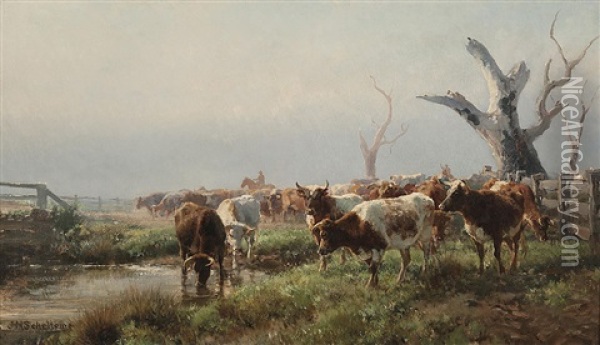 Droving Cattle Oil Painting - Jan Hendrik Scheltema