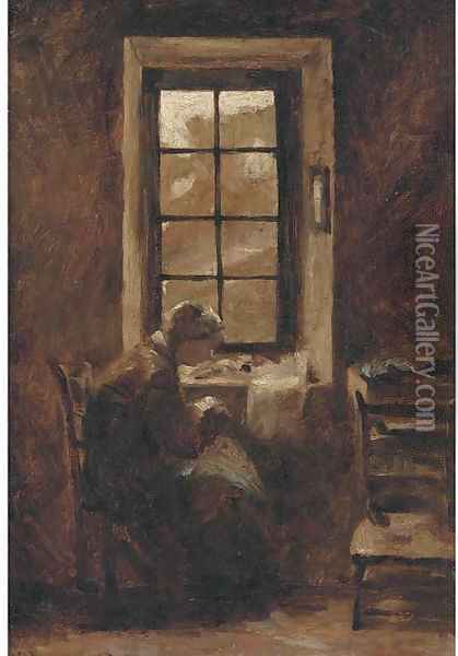Sewing by the window Oil Painting - Edmond Charles Joseph Yon
