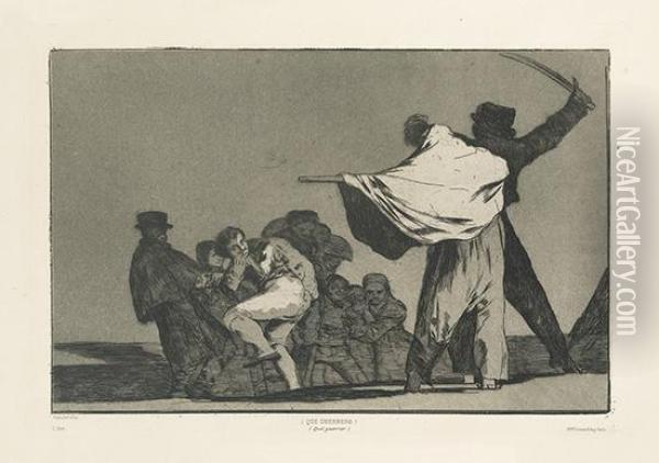 Dos A Uno, Meten La Paja En El Culo. Oil Painting - Francisco De Goya y Lucientes
