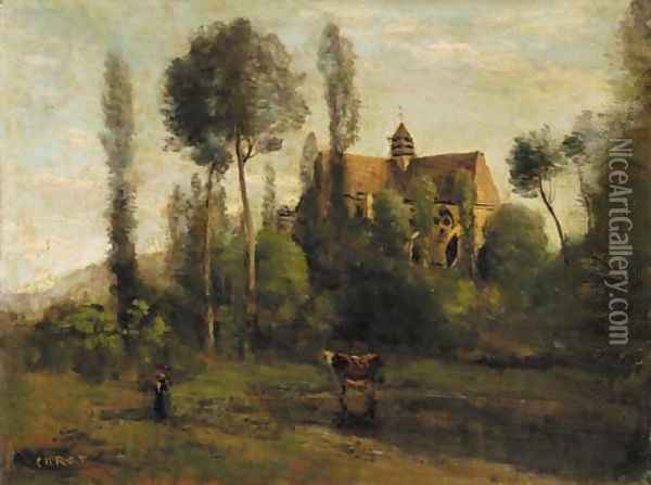 L'eglise d'Essommes, pres Chateau-Thierry Oil Painting - Jean-Baptiste-Camille Corot