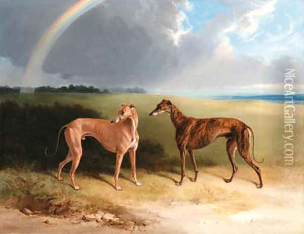 Mr. Reid's Greyhounds in a Landscape Oil Painting - William Barraud