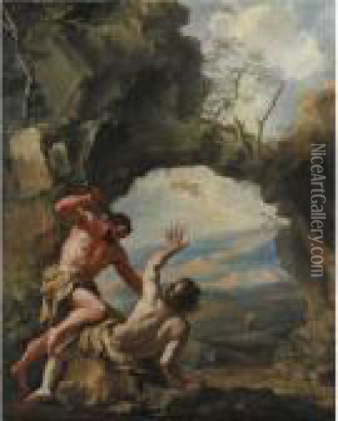Caino Che Colpisce Abele, Con L'espulsione Di Caino Dal Giardino Dell'eden Oil Painting - Sebastiano Ricci