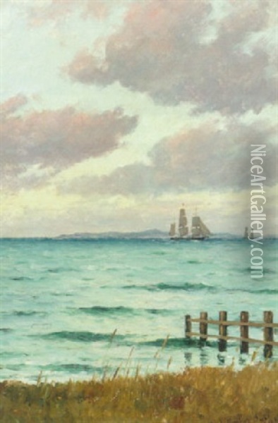 Skibe Ud For Hornbaek, I Baggrunden Kullen Oil Painting - Carl Ludvig Thilson Locher