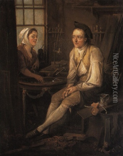 Cabinet-maker Conversing With A Woman Oil Painting - Elias Martin