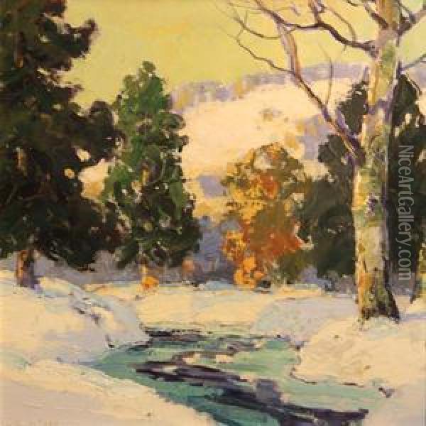 Stream Through A Forest In Winter Oil Painting - Walter Koeniger