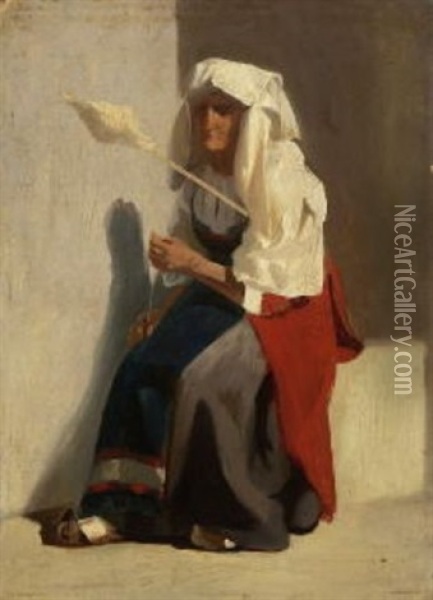 Italienische Flachsspinnerin Oil Painting - Franz Seraph von Lenbach