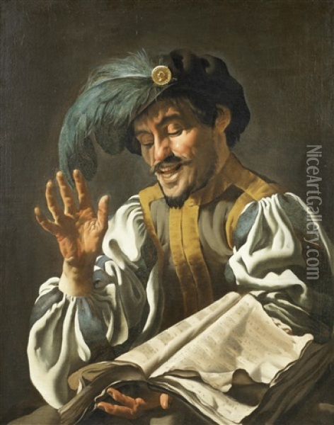 A Young Man Singing Oil Painting - Dirck Van Baburen