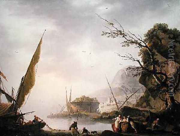 A southern coastal scene Oil Painting - Charles Francois Lacroix de Marseille