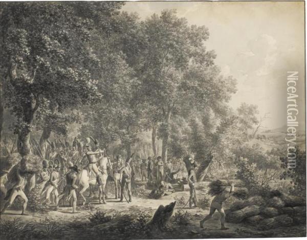 Soldiers In A Wood, Preparing An Attack Oil Painting - Dirck Langendijk