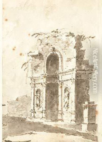 Vue D'un Arc En Ruine Oil Painting - Francesco Guardi