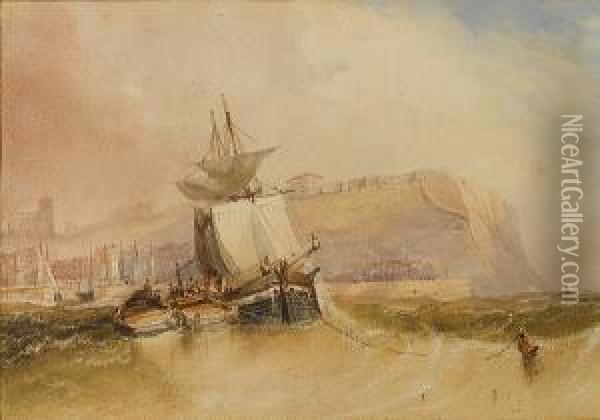 Shipping Off A Coast Oil Painting - Charles Bentley