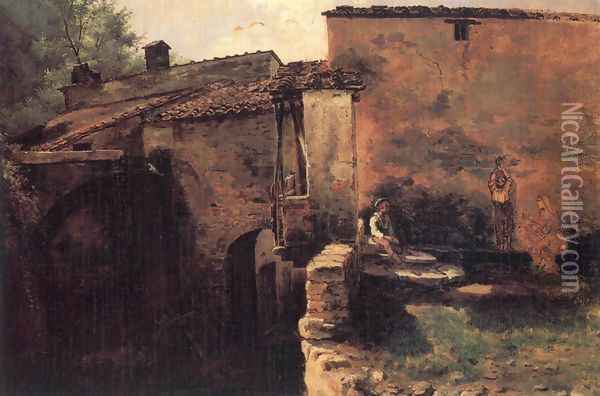 Watermill in Italy 1843 Oil Painting - Mihaly Kovacs