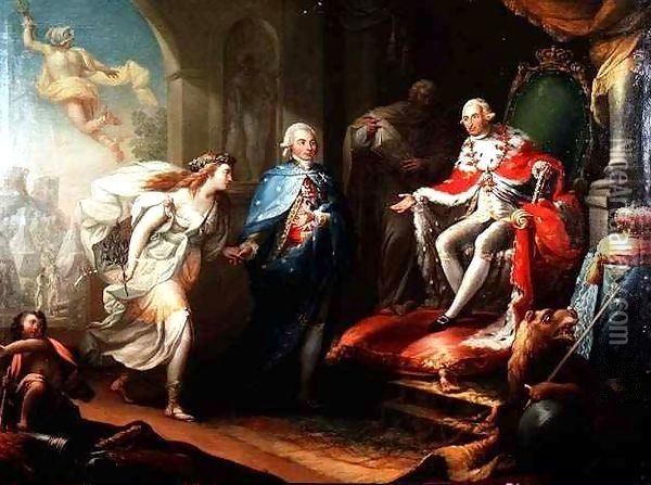 Godoy Presenting Peace to Charles IV Oil Painting - Jose Aparicio