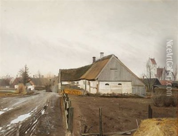 I Landsbyen Ved Vintertid Oil Painting - Laurits Andersen Ring