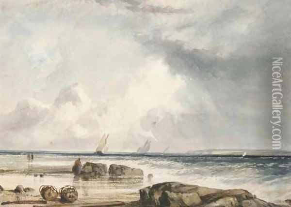 A blustery day offshore Oil Painting - John William Edge