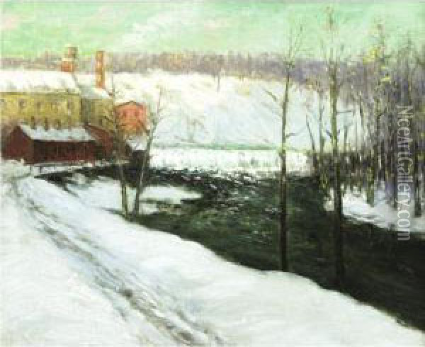 River Landscape - Winter Oil Painting - Alfred Wagner