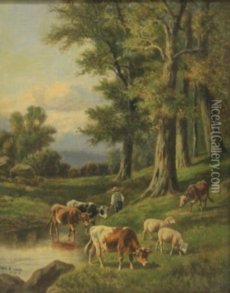 Landscape With Livestock Oil Painting - Thomas Bigelow Craig