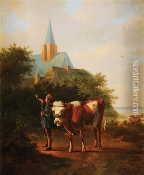 Jeune Vacher Sonnant La Trompe Oil Painting - Pieter Gerardus Van Os