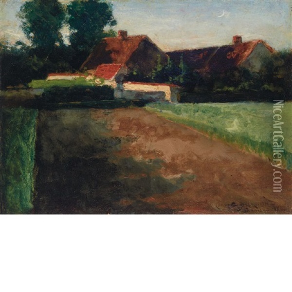 Back Of J. F. Millet's Garden (j. F. Millet's House From The Fields) Oil Painting - James Carroll Beckwith