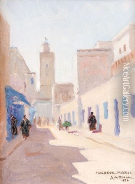 Rue Animee De Mogador Maroc Essaouira Oil Painting - Alexis de Broca