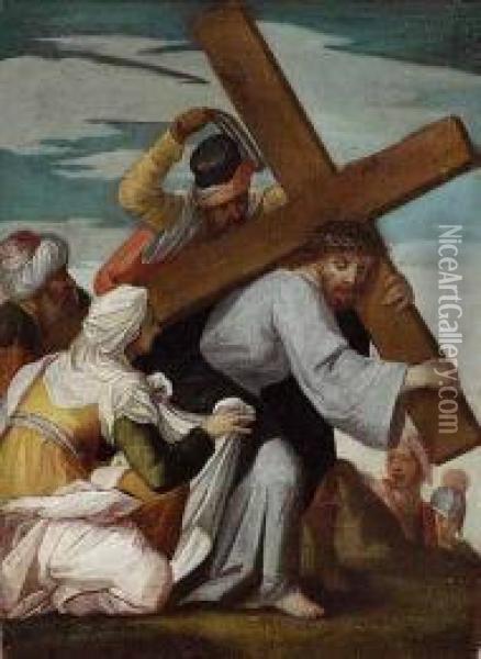 6. Kreuzwegstation. Christus 
Fallt Unter Dem Kreuz Und Veronika Reicht Ihm Das Schweistuch. Oil Painting - Christoph Schwarz