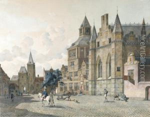 Capriccio View Of A Dutch Town Square Oil Painting - Johannes Huibert Prins