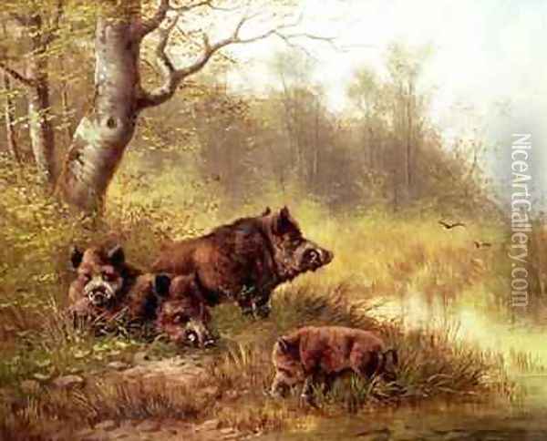Wild Boar in the Black Forest 1880 Oil Painting - Moritz Muller
