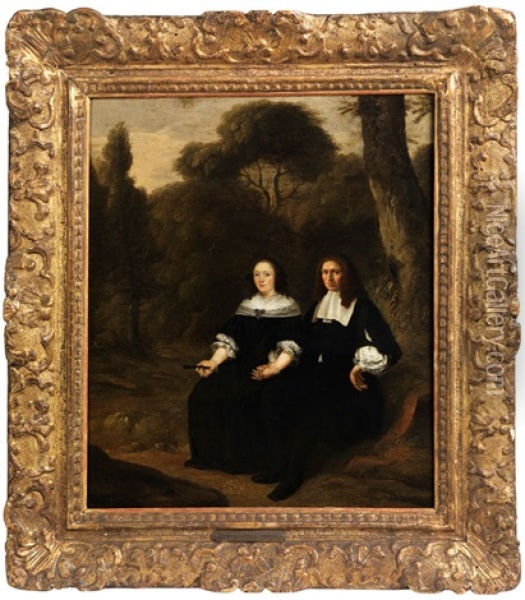 Portraitbildnis Eines Paares In Baumlandschaft Oil Painting - Thomas De Keyser