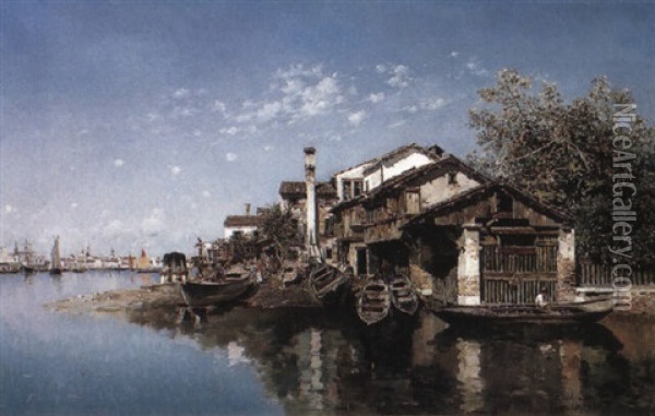 A Squero, Venice Oil Painting - Federico del Campo