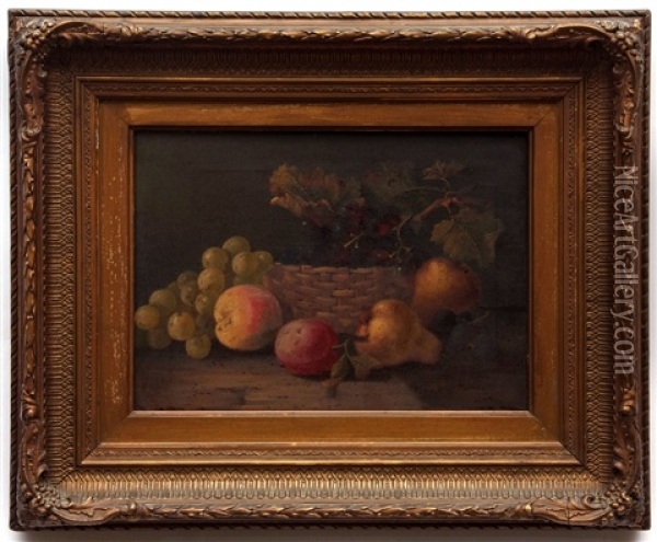Still Life Study Of Mixed Fruit And Basket On A Ledge Oil Painting - Maria Margeston