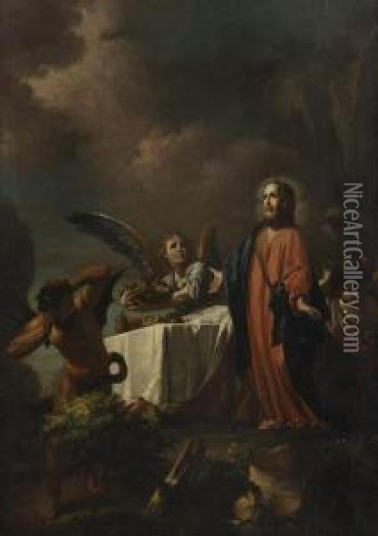 Gesu Tentato Nel Deserto Servitodagli Angeli Oil Painting - Pasqualino Rossi