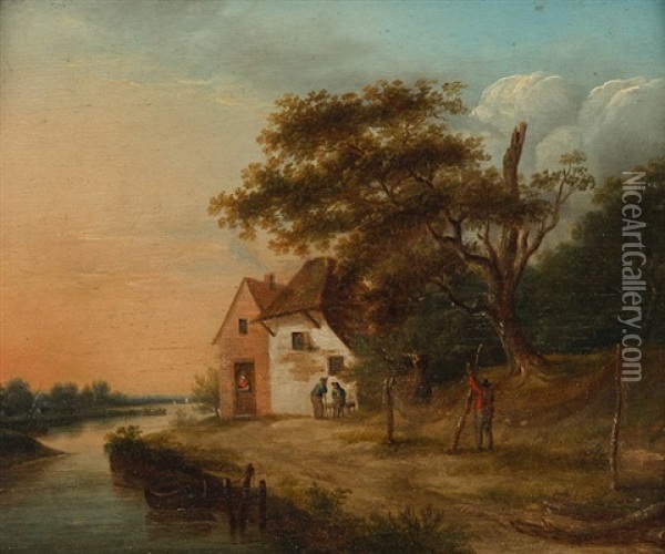 Flusslandschaft Mit Bauernhaus Oil Painting - Johannes I Janson