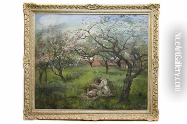 Children Playing In An Orchard Oil Painting - Hannah Clarke Preston MacGoun