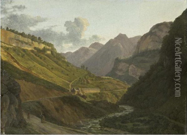 Vue Des Eaux Chaudes Dans Les Basses Pyrenees Oil Painting - Alexandre Louis R. Millin Du Perreux