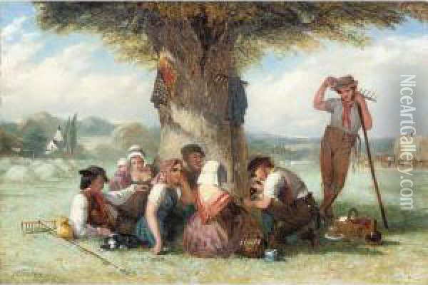 Harvesters At Lunch Oil Painting - Marshall Claxton