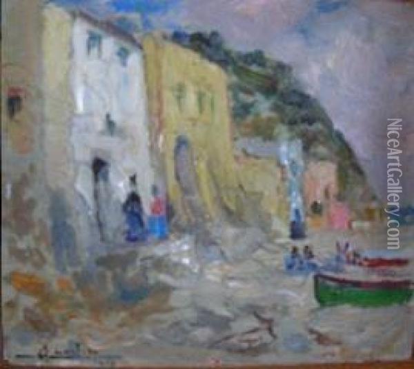 Case Saracene, Varigotti(savona) - 1921 Oil Painting - Ludovico Cavaleri