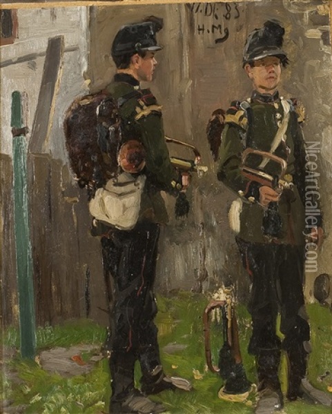 Zwei Soldaten Oil Painting - Hugo Muehlig