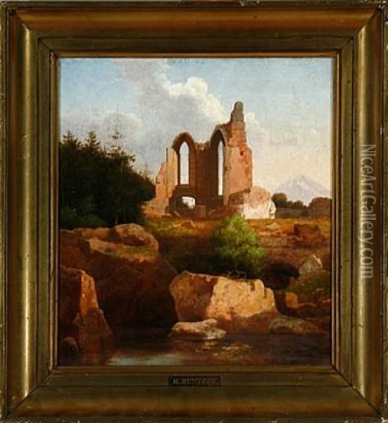 Italian Ruin Scenery Oil Painting - Heinrich Buntzen