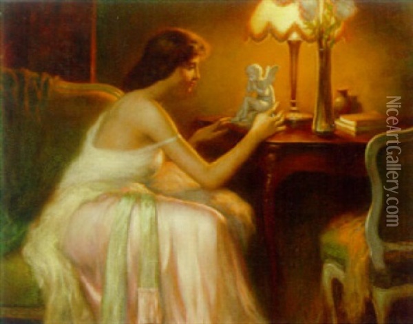 A Young Beauty By Lamplight Oil Painting - Delphin Enjolras