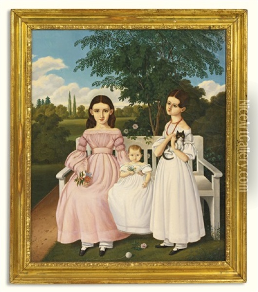 Portrait Of Three Children In A Landscape Oil Painting - Henry Walton